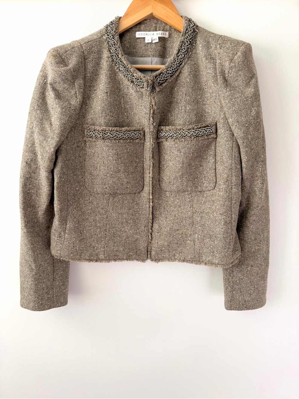VERONICA BEARD | Orris Stone Embellished Wool Silk Tweed Jacket Size 10